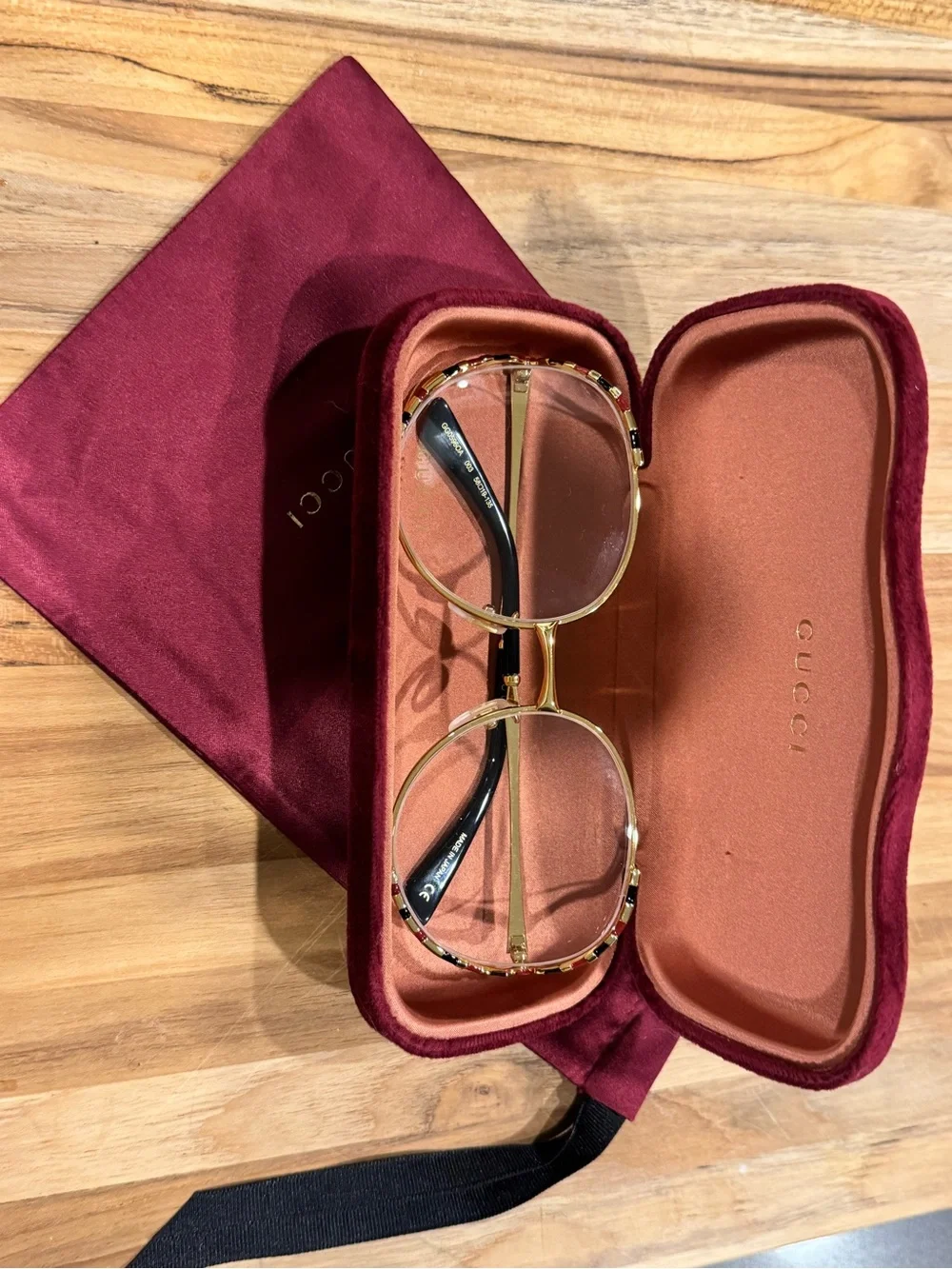Gucci GG0596OA Oversized Clear Lens Glasses | Gold | Case Included